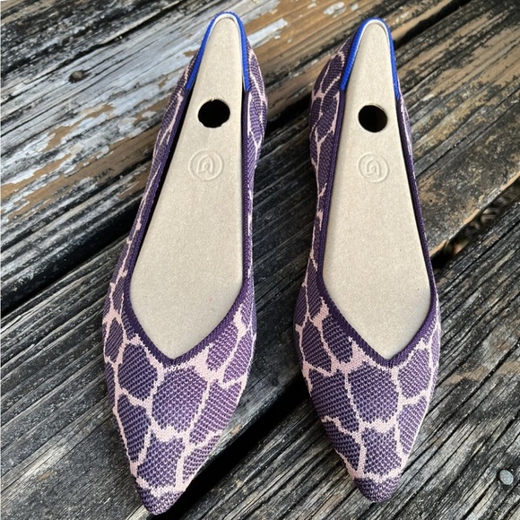 Rothys Purple Violet Giraffe Animal Print Points Sz 8.5 Ballet Pointed Toe Flat - Picture 4 of 11